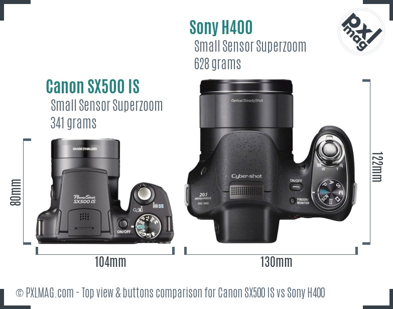 Canon SX500 IS vs Sony H400 top view buttons comparison