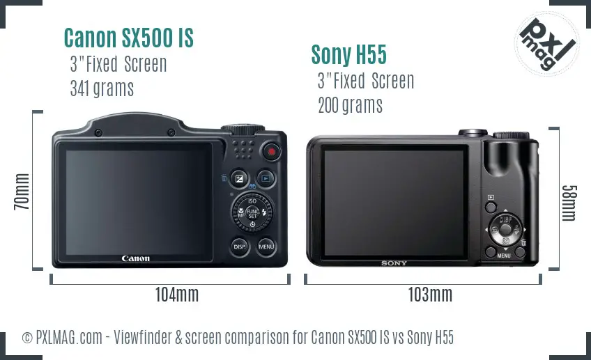 Canon SX500 IS vs Sony H55 Screen and Viewfinder comparison
