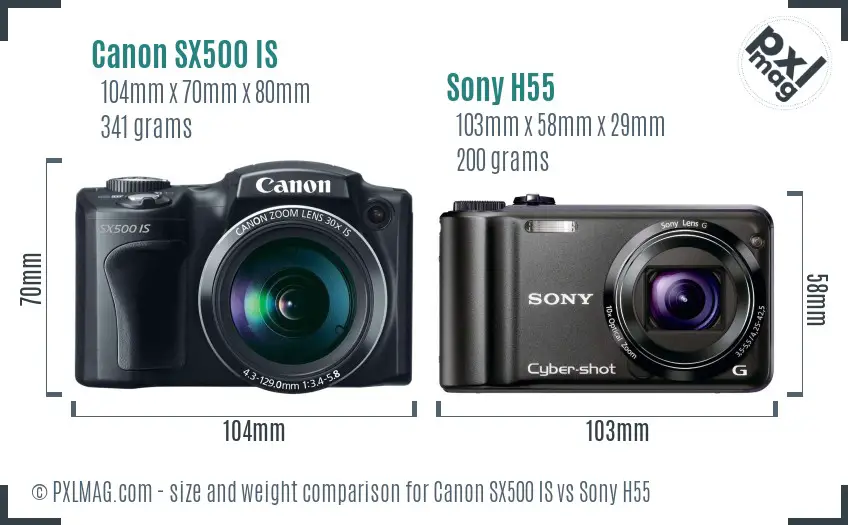 Canon SX500 IS vs Sony H55 size comparison