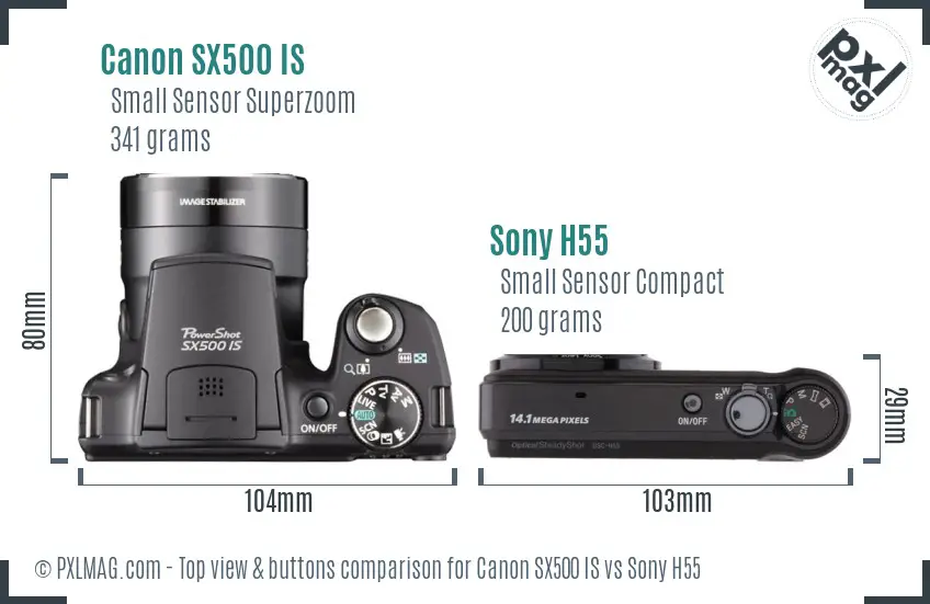 Canon SX500 IS vs Sony H55 top view buttons comparison