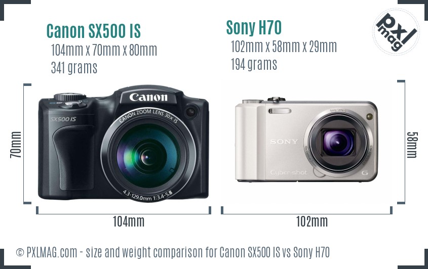 Canon SX500 IS vs Sony H70 size comparison