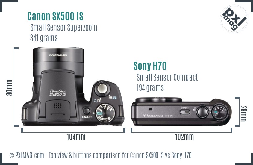 Canon SX500 IS vs Sony H70 top view buttons comparison