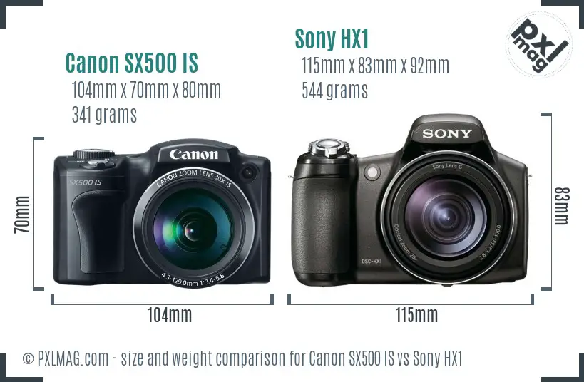 Canon SX500 IS vs Sony HX1 size comparison Canon SX500 IS vs Sony HX1 size comparison