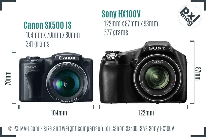 Canon SX500 IS vs Sony HX100V size comparison