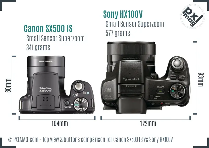 Canon SX500 IS vs Sony HX100V top view buttons comparison