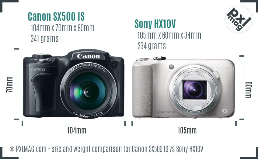 Canon SX500 IS vs Sony HX10V size comparison Canon SX500 IS vs Sony HX10V size comparison