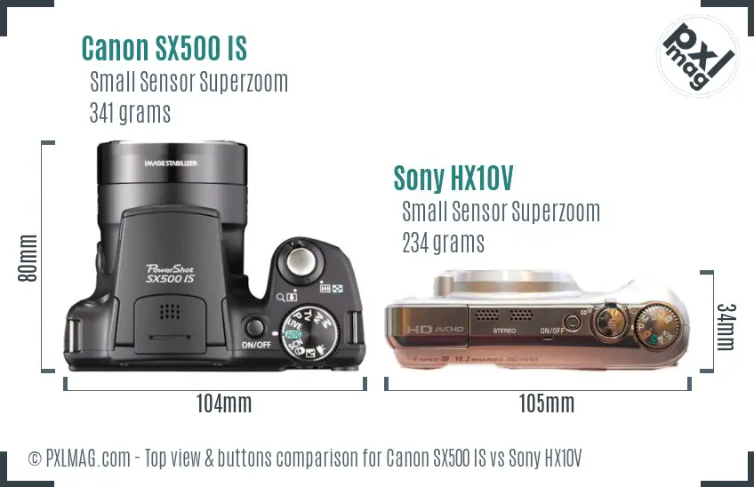 Canon SX500 IS vs Sony HX10V top view buttons comparison Canon SX500 IS vs Sony HX10V top view buttons comparison