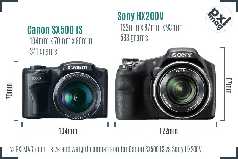 Canon SX500 IS vs Sony HX200V size comparison