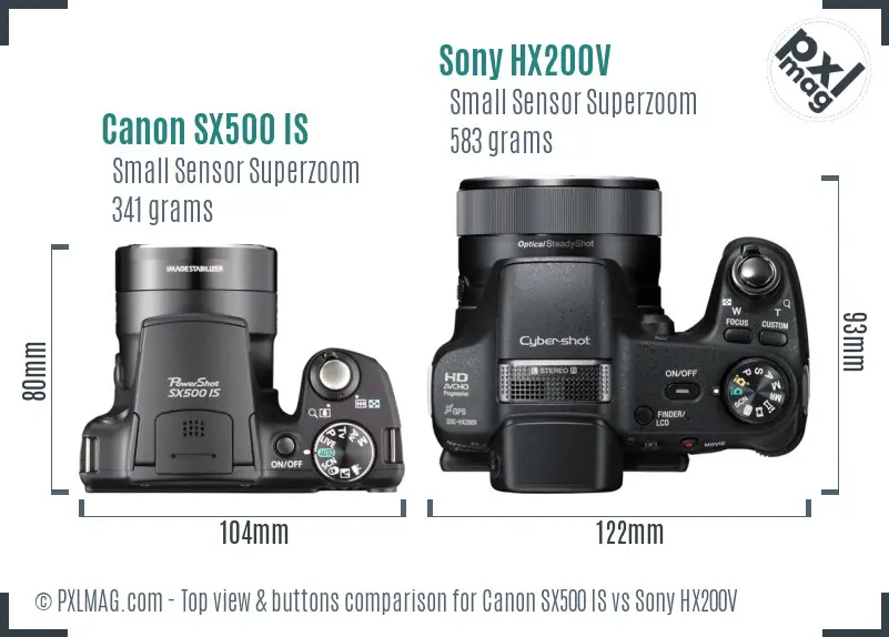 Canon SX500 IS vs Sony HX200V top view buttons comparison