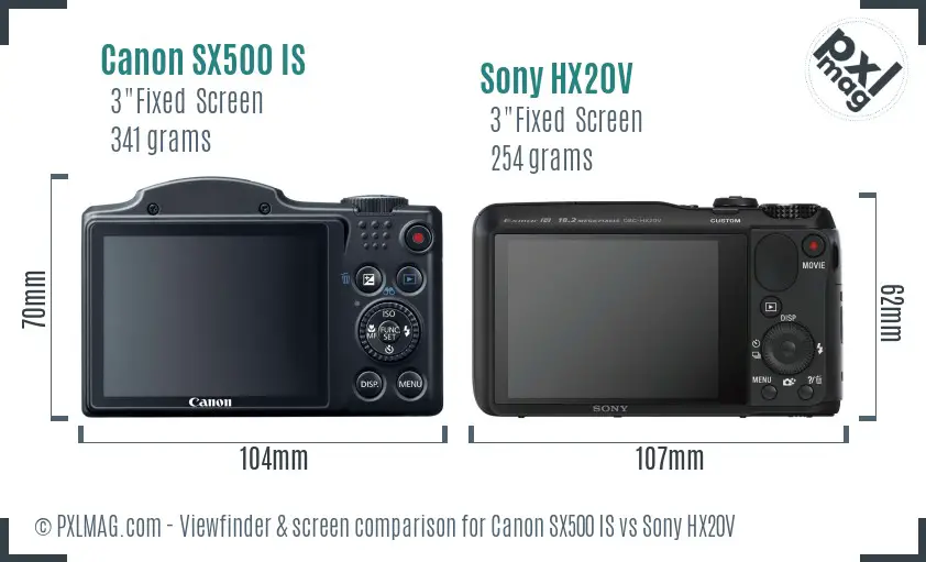 Canon SX500 IS vs Sony HX20V Screen and Viewfinder comparison