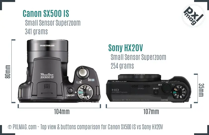 Canon SX500 IS vs Sony HX20V top view buttons comparison