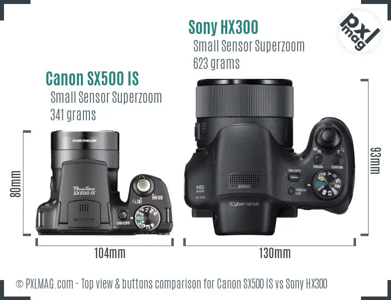 Canon SX500 IS vs Sony HX300 top view buttons comparison Canon SX500 IS vs Sony HX300 top view buttons comparison
