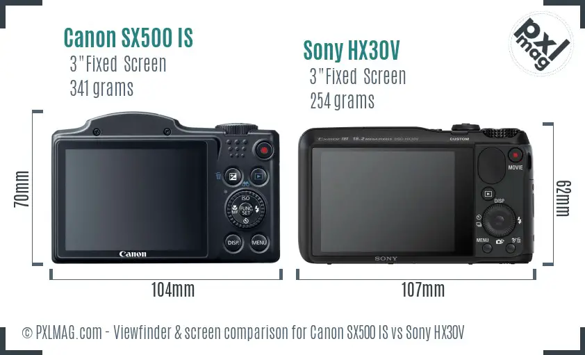 Canon SX500 IS vs Sony HX30V Screen and Viewfinder comparison