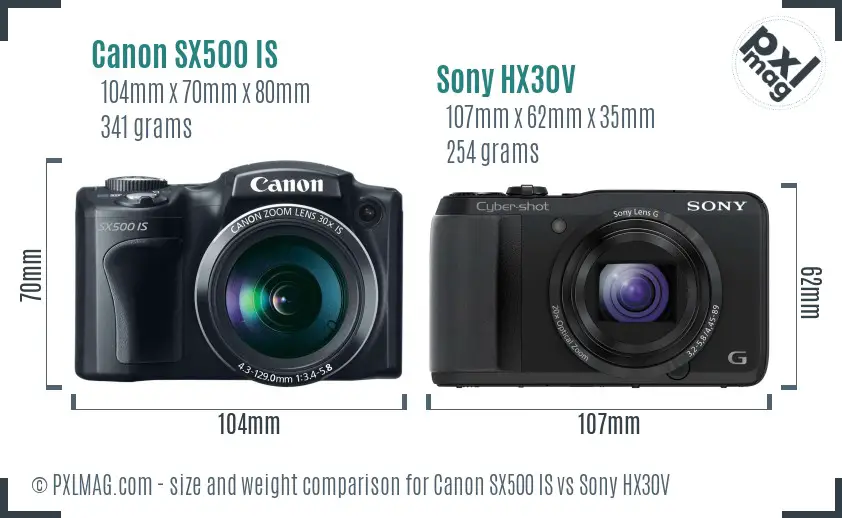 Canon SX500 IS vs Sony HX30V size comparison