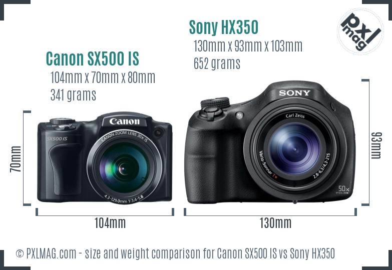 Canon SX500 IS vs Sony HX350 size comparison