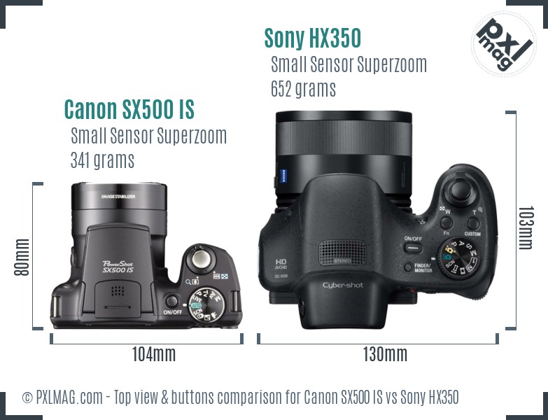 Canon SX500 IS vs Sony HX350 top view buttons comparison