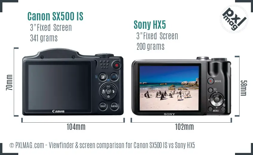Canon SX500 IS vs Sony HX5 Screen and Viewfinder comparison