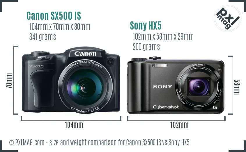 Canon SX500 IS vs Sony HX5 size comparison Canon SX500 IS vs Sony HX5 size comparison