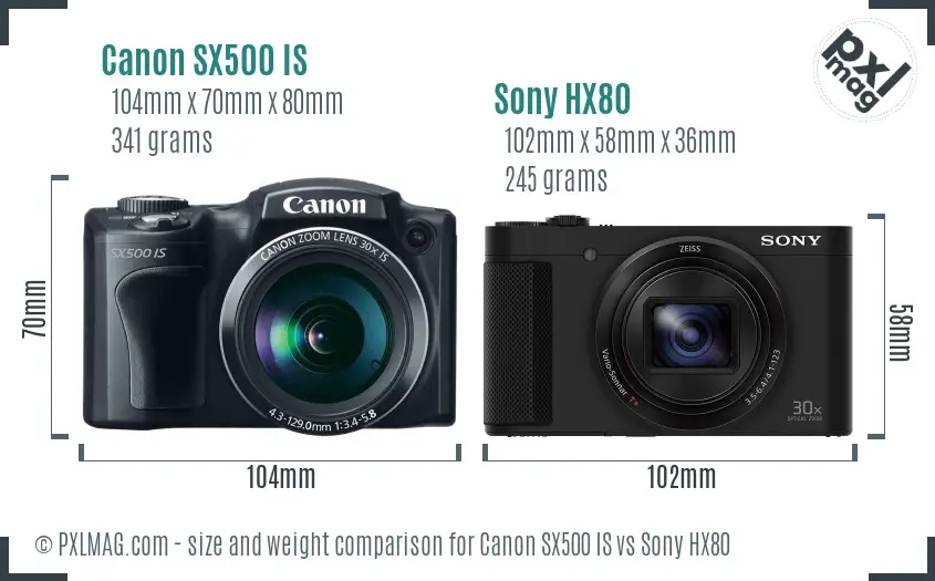 Canon SX500 IS vs Sony HX80 size comparison