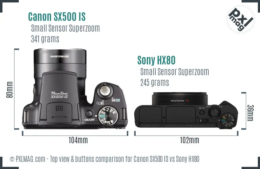 Canon SX500 IS vs Sony HX80 top view buttons comparison