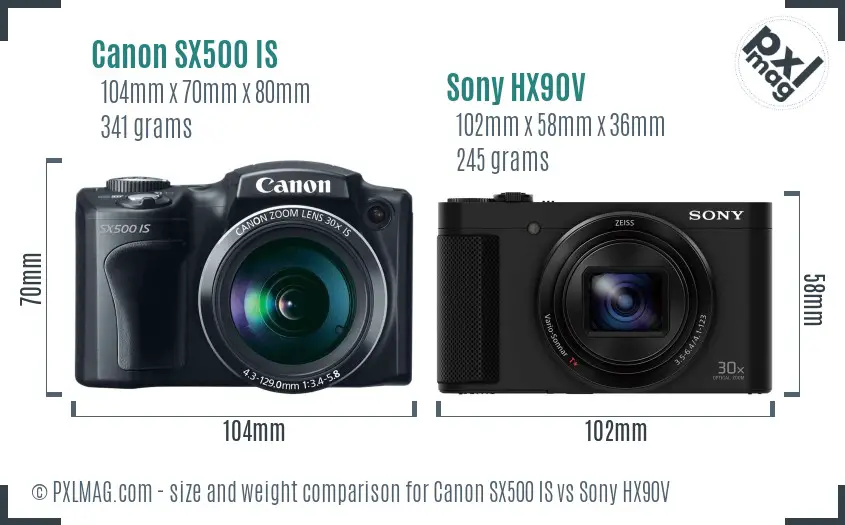 Canon SX500 IS vs Sony HX90V size comparison