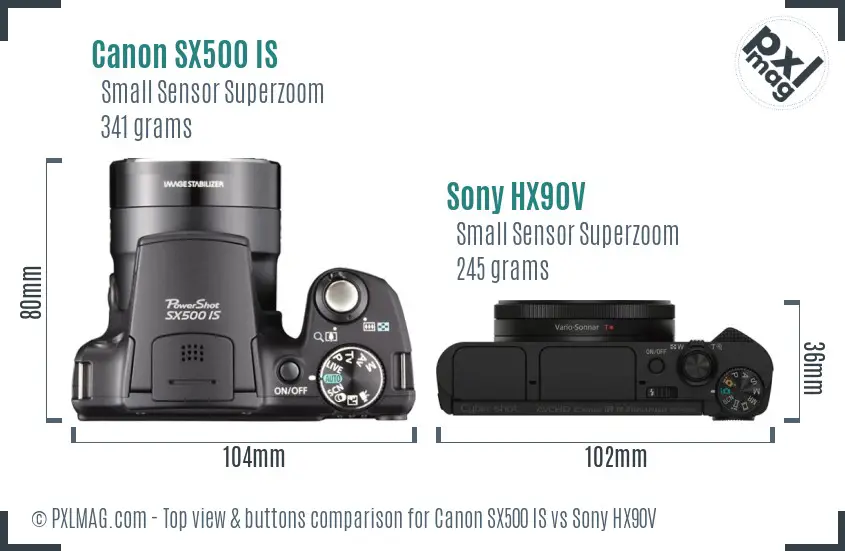 Canon SX500 IS vs Sony HX90V top view buttons comparison