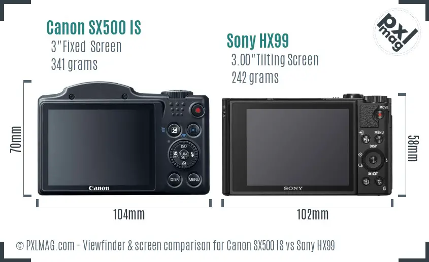 Canon SX500 IS vs Sony HX99 Screen and Viewfinder comparison