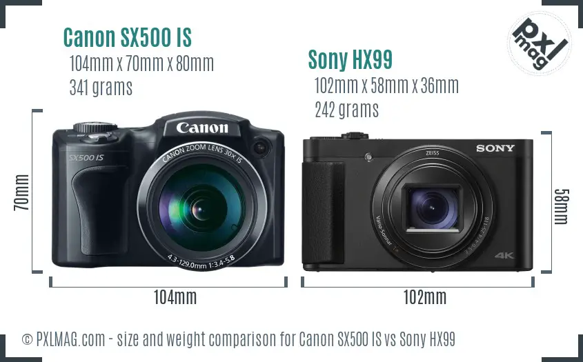 Canon SX500 IS vs Sony HX99 size comparison