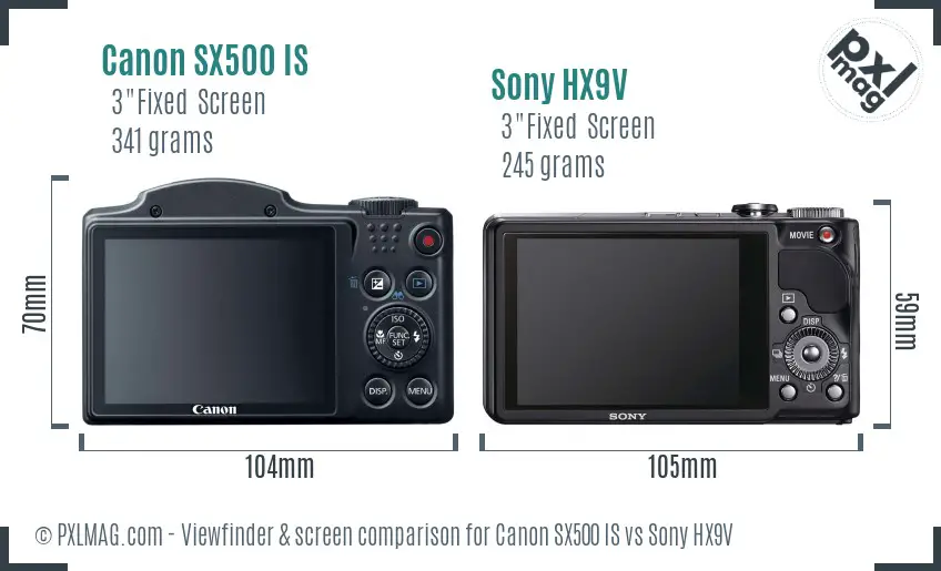 Canon SX500 IS vs Sony HX9V Screen and Viewfinder comparison