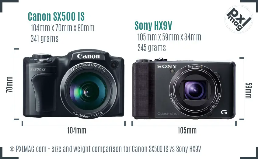 Canon SX500 IS vs Sony HX9V size comparison