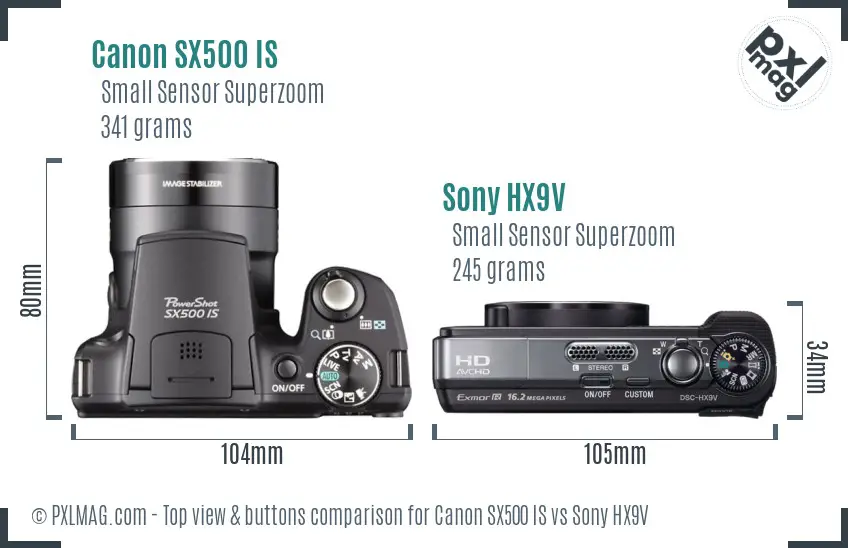 Canon SX500 IS vs Sony HX9V top view buttons comparison