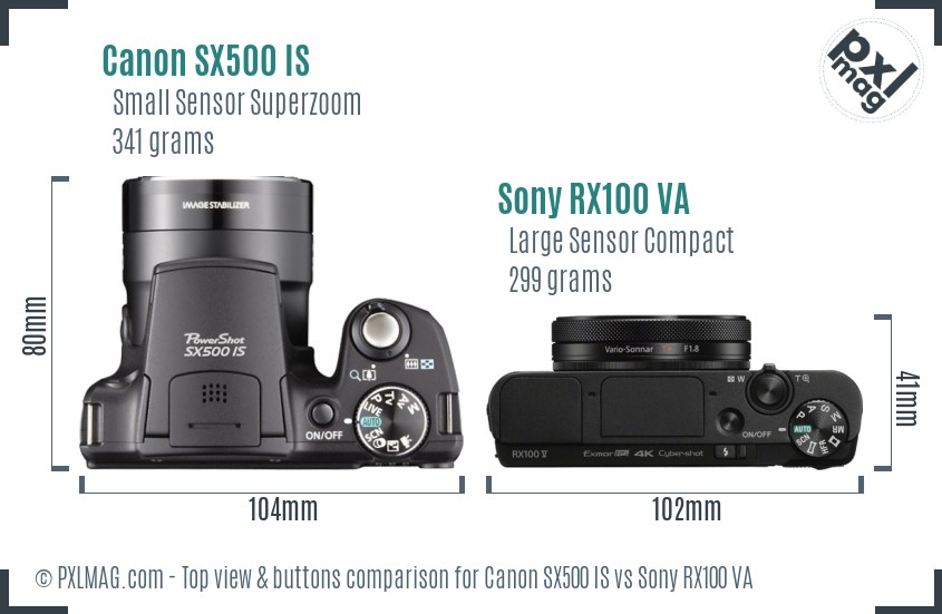Canon SX500 IS vs Sony RX100 VA top view buttons comparison