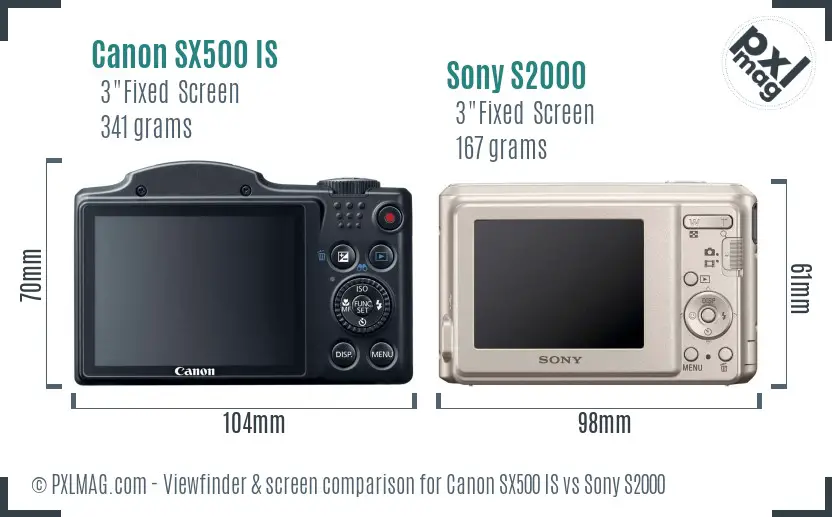 Canon SX500 IS vs Sony S2000 Screen and Viewfinder comparison