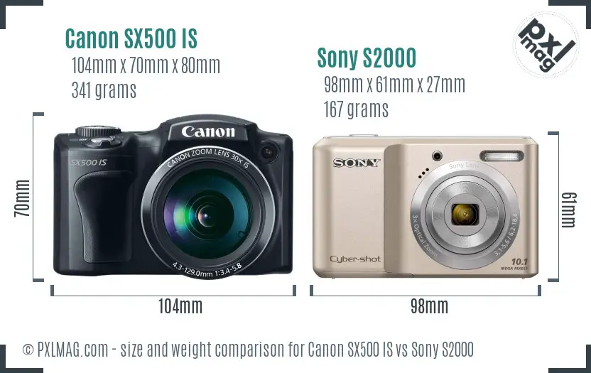 Canon SX500 IS vs Sony S2000 size comparison