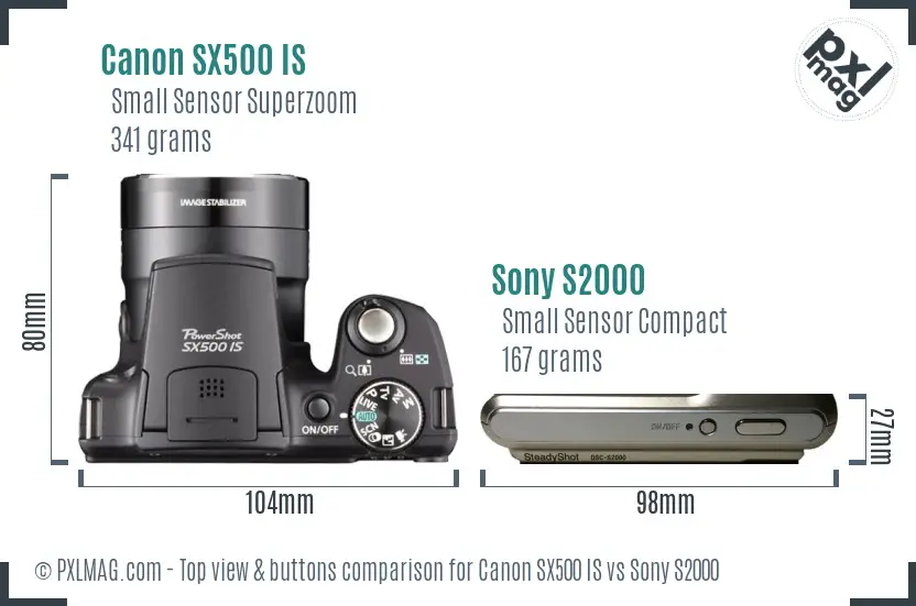Canon SX500 IS vs Sony S2000 top view buttons comparison
