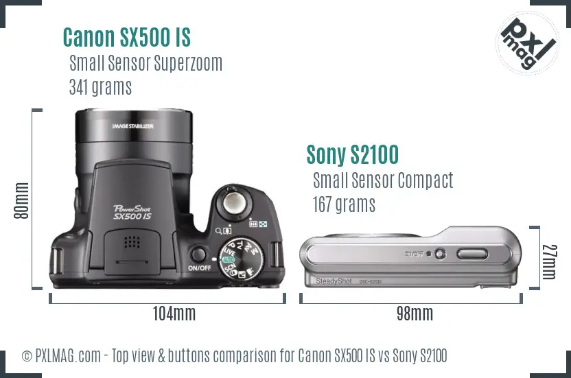 Canon SX500 IS vs Sony S2100 top view buttons comparison Canon SX500 IS vs Sony S2100 top view buttons comparison