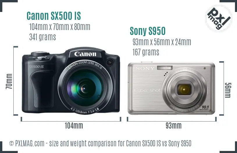 Canon SX500 IS vs Sony S950 size comparison