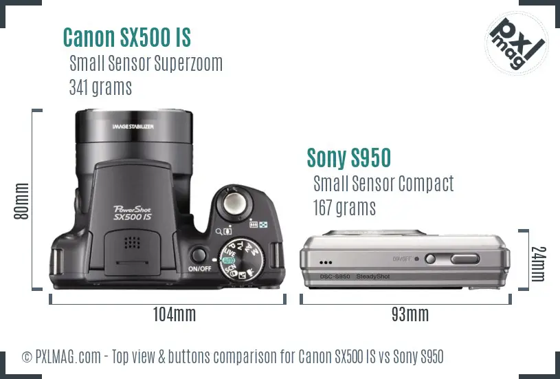 Canon SX500 IS vs Sony S950 top view buttons comparison