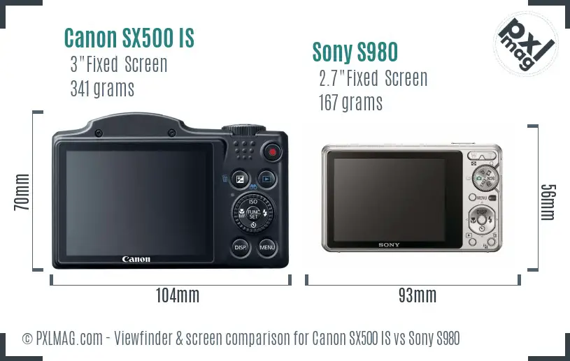 Canon SX500 IS vs Sony S980 Screen and Viewfinder comparison