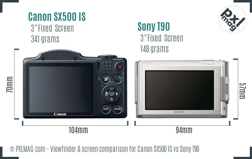 Canon SX500 IS vs Sony T90 Screen and Viewfinder comparison