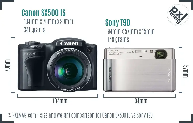 Canon SX500 IS vs Sony T90 size comparison