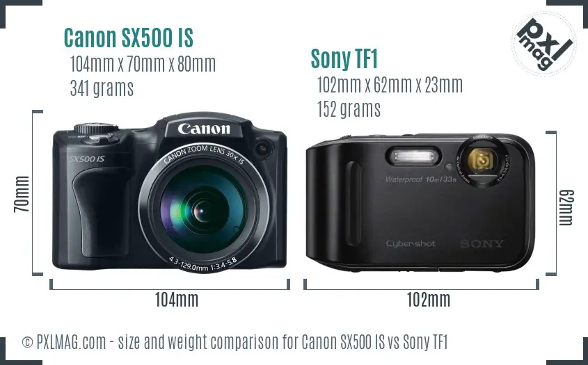 Canon SX500 IS vs Sony TF1 size comparison