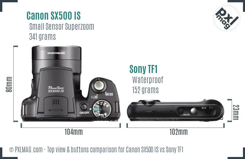 Canon SX500 IS vs Sony TF1 top view buttons comparison