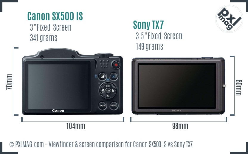 Canon SX500 IS vs Sony TX7 Screen and Viewfinder comparison