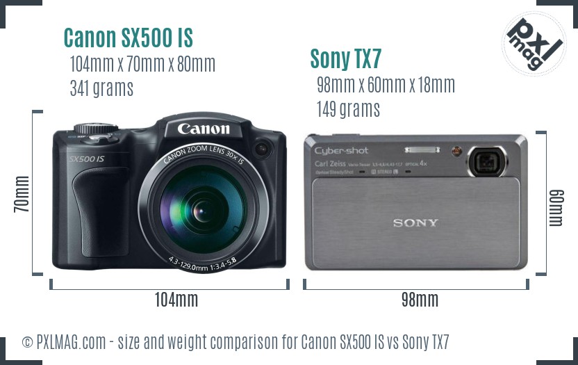 Canon SX500 IS vs Sony TX7 size comparison