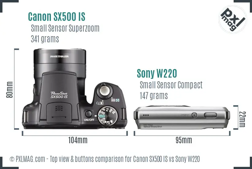 Canon SX500 IS vs Sony W220 top view buttons comparison Canon SX500 IS vs Sony W220 top view buttons comparison