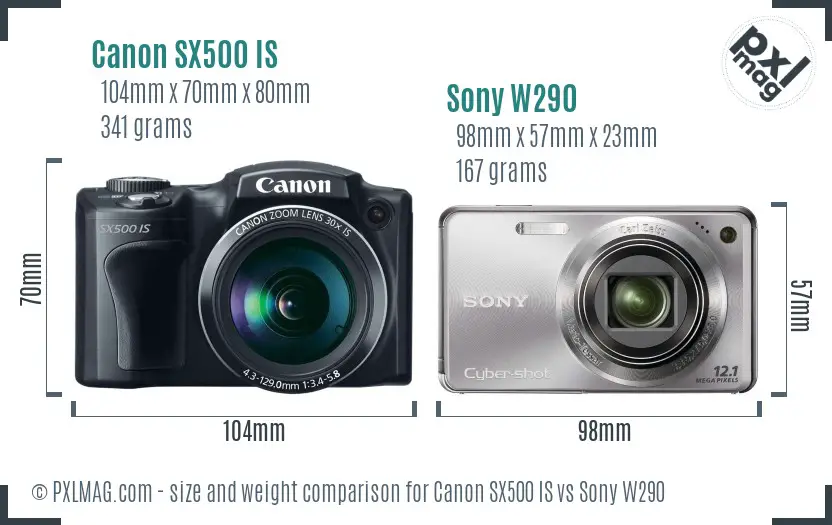 Canon SX500 IS vs Sony W290 size comparison