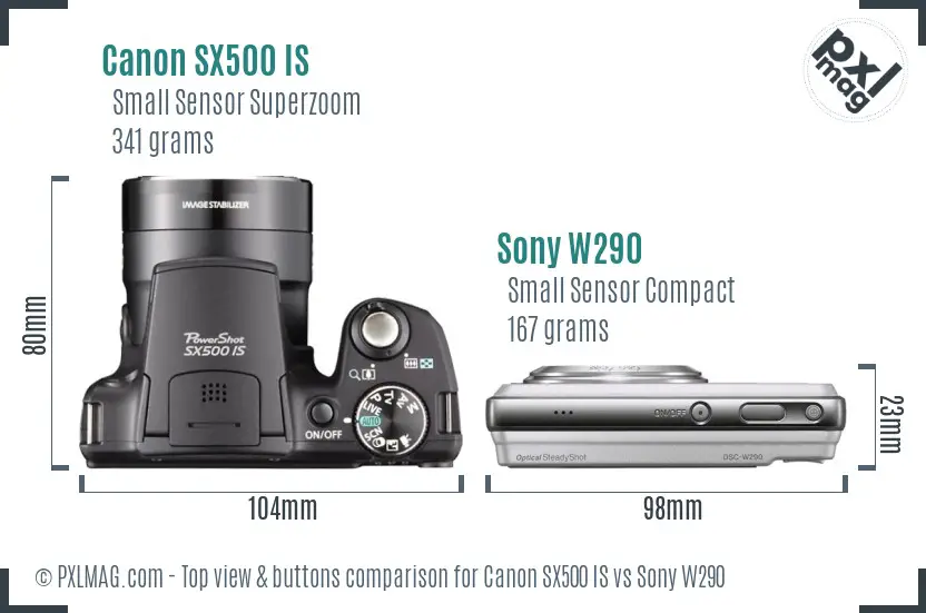 Canon SX500 IS vs Sony W290 top view buttons comparison