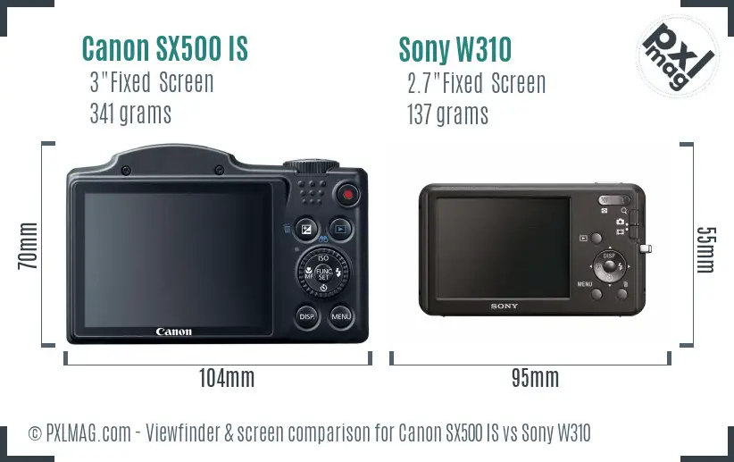 Canon SX500 IS vs Sony W310 Screen and Viewfinder comparison