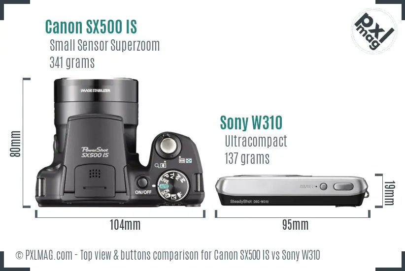 Canon SX500 IS vs Sony W310 top view buttons comparison